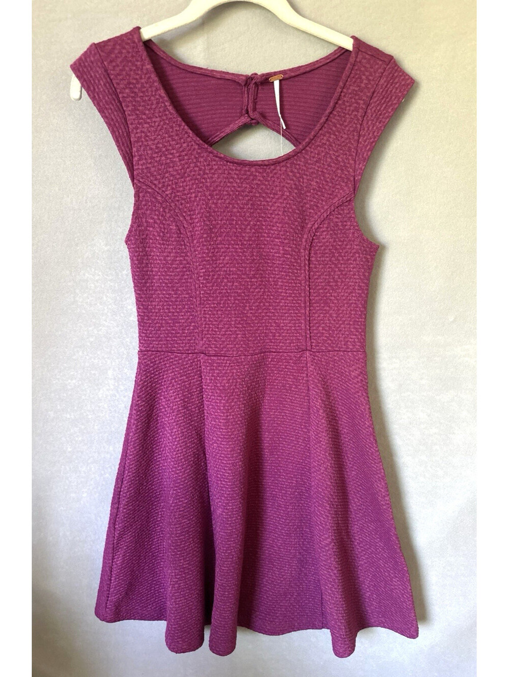 Free People L, Fuchsia Pink  Fit & Flare Cap Sleeve Mini Dress Smocked Open Back